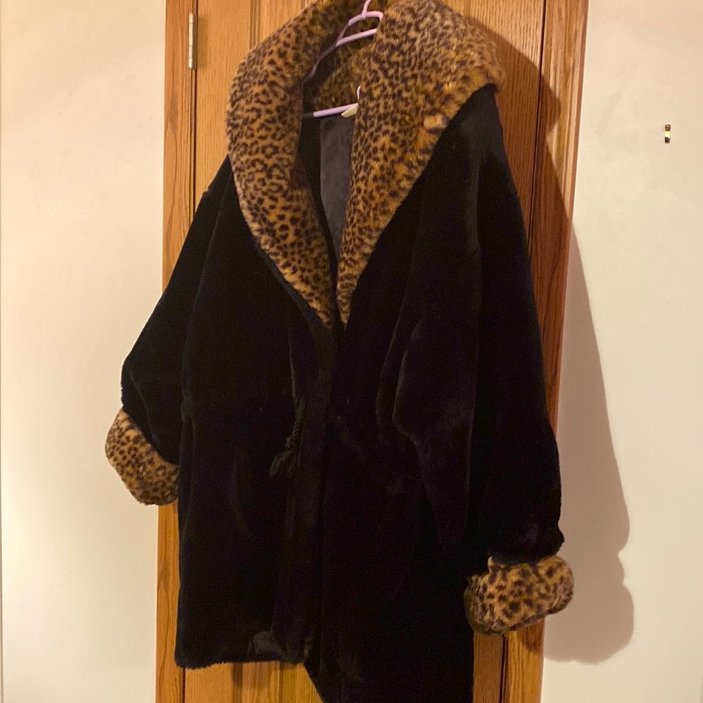 Monterrey Fur like Brown Car Coat with Cheetah Hood and cuffs Size 3x